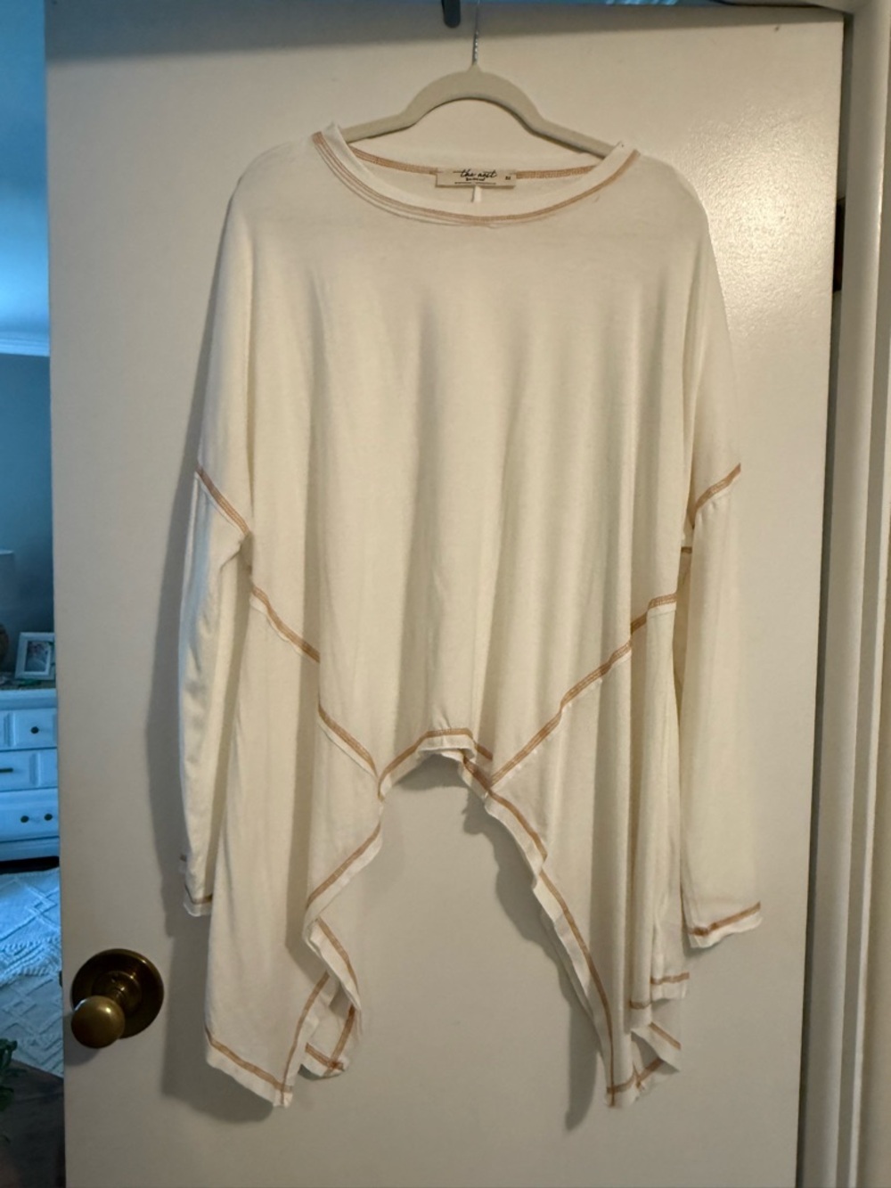 Three Bird Nest Soft Intentions Top Asymmetrical with Tan Contrast Stitch XL